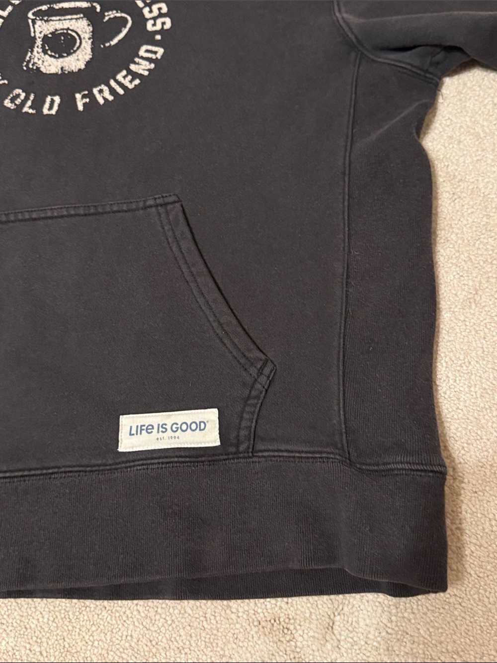Life is Good "Hello Darkness My Old Friend" Hoodie Washed Black Women’s Sz Large - Picture 5 of 11